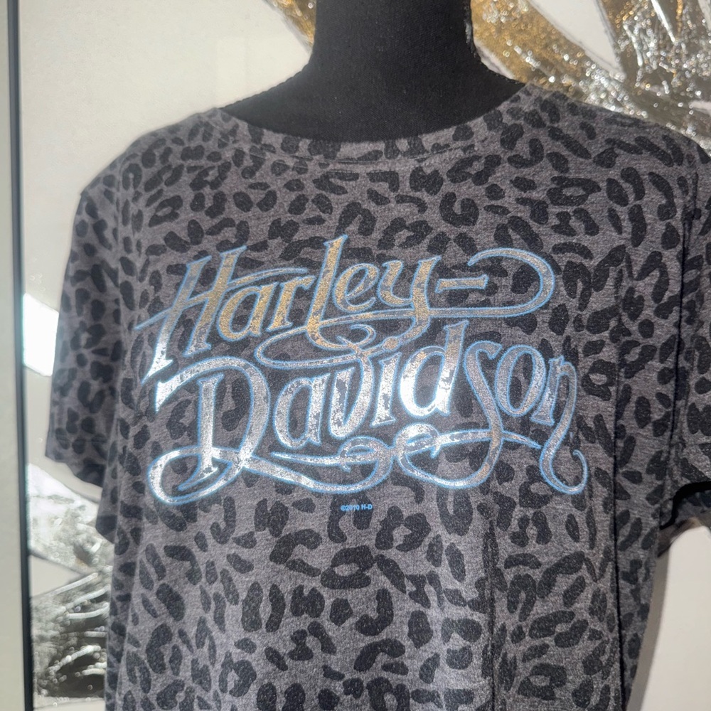 Harley-Davidson Gray Leopard Print Logo Dress with Metallic Script - Picture 2 of 4